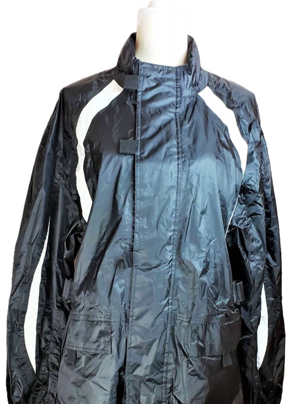 Fulmer Womens Motorcycle Rain Jacket Large Black White Reflective Adjustable